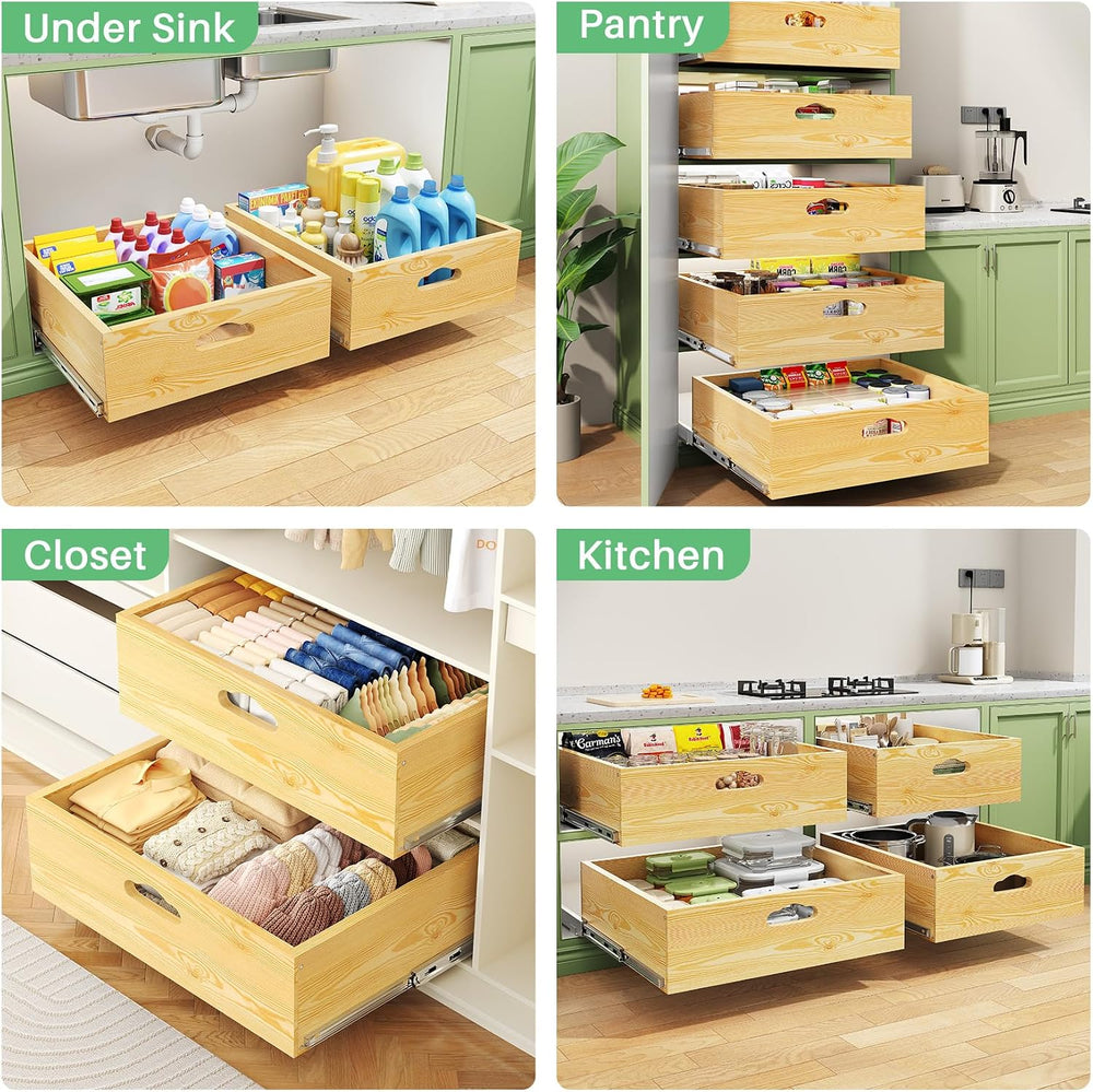 Pull Out Cabinet Organizer, Soft Close Slide Out Solid Wooden Drawers(15"...