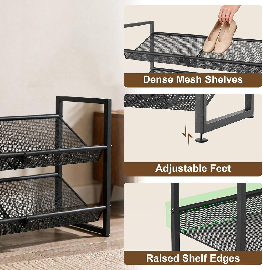 2-Tier Expandable Shoe Rack for Closet, Entryway & Garage, Black