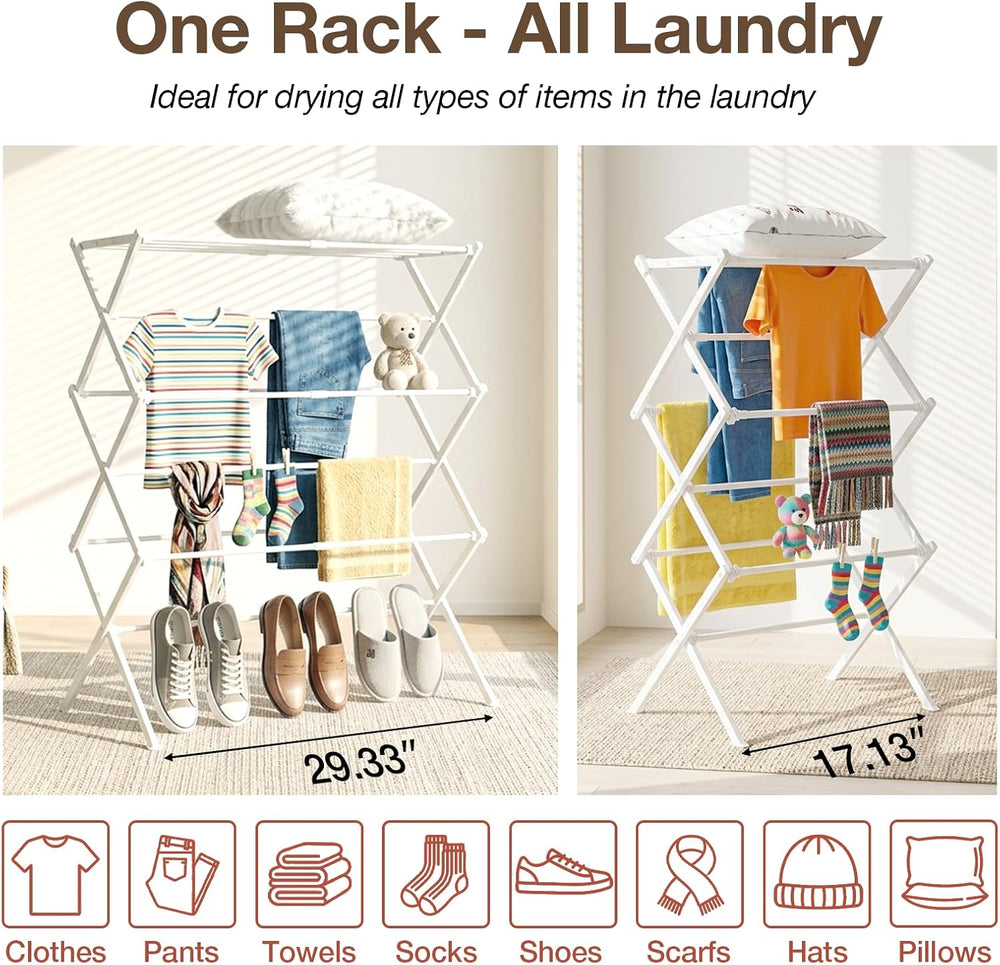 Foldable Clothes Drying Rack Heavy Duty Easy Install, White