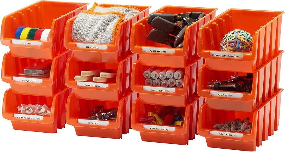 TRINITY Set of 12 Open Front Storage Bins, Orange, Small 6.5"x4.1"x3”