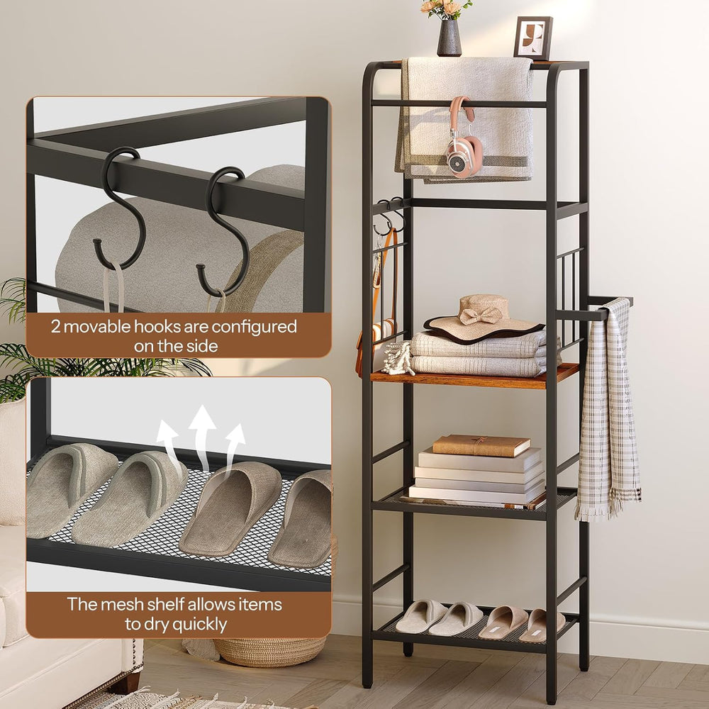 HOOBRO 4-Tier Freestanding Towel Rack with Storage Shelf for Bathroom