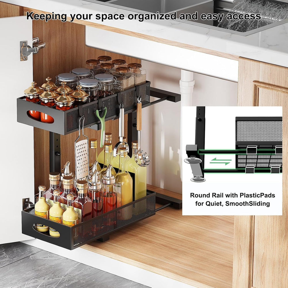 2-Pack Under Sink Organizer, 2-Tier Pull Out Cabinet Storage, Black