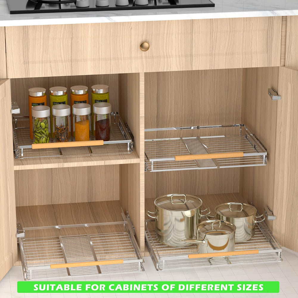 Pull-Out Cabinet Organizer, Stainless, 16.2-26.2 In, 2 Pack