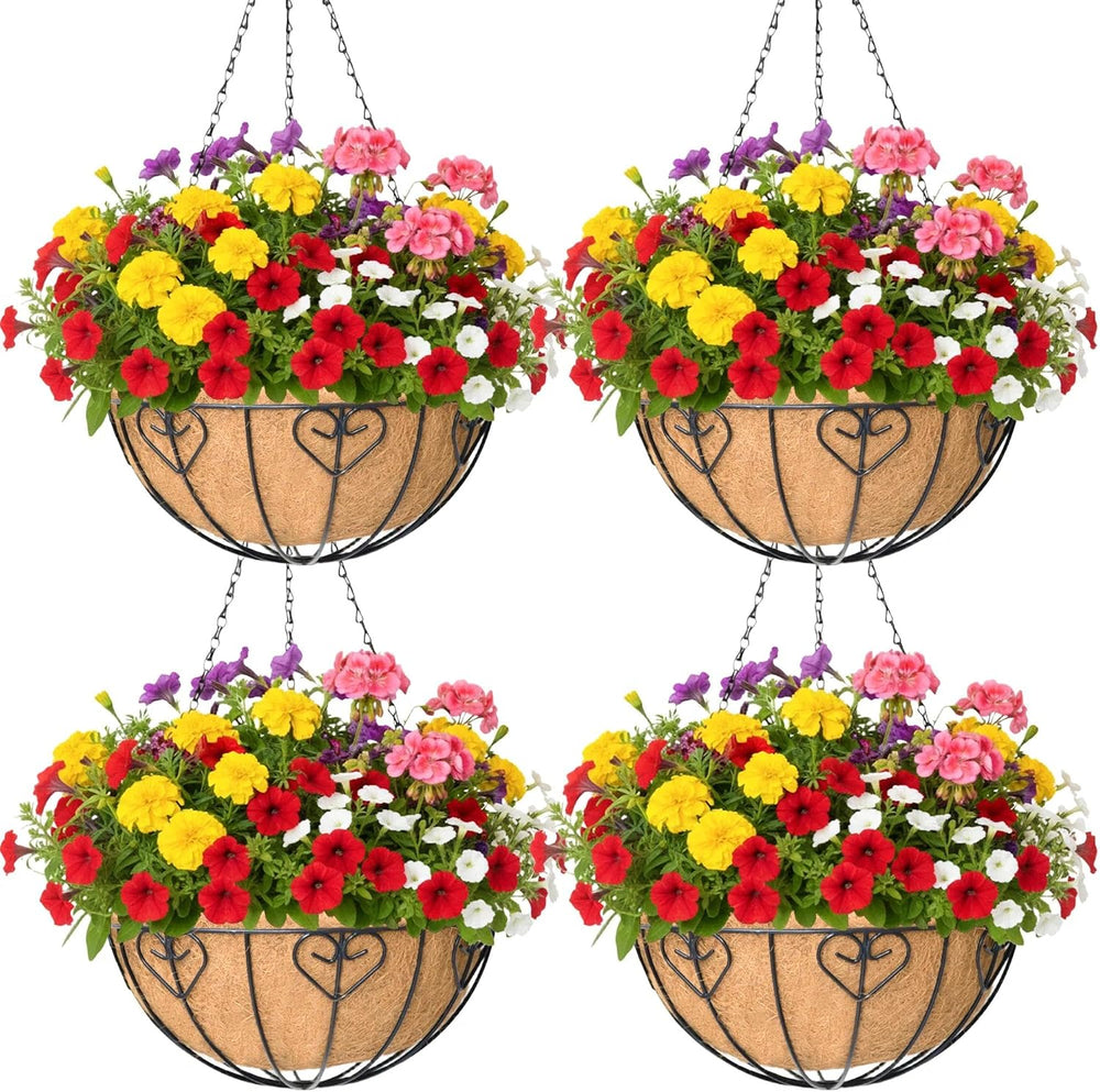 4 Pack 16 Inch Hanging Planters for Outdoor Plants, Metal Hanging Basket with...