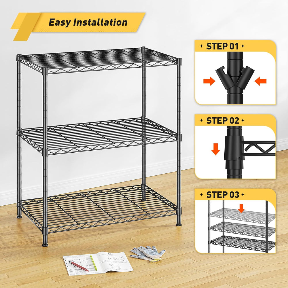 3-Tier 450LBS Adjustable Wire Shelving Unit for Kitchen, Black