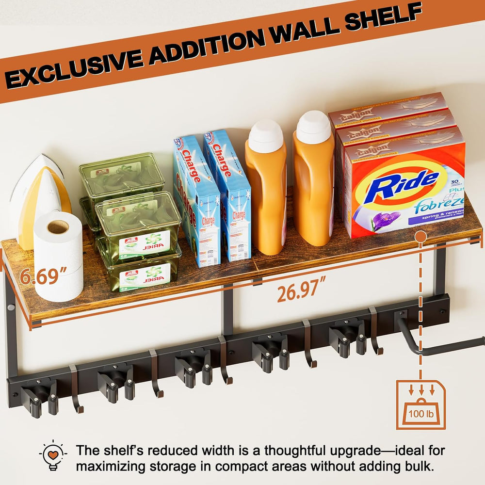 Broom Holder Wall Mount with Cleaning Supplies Organizer, Laundry Room Organi...