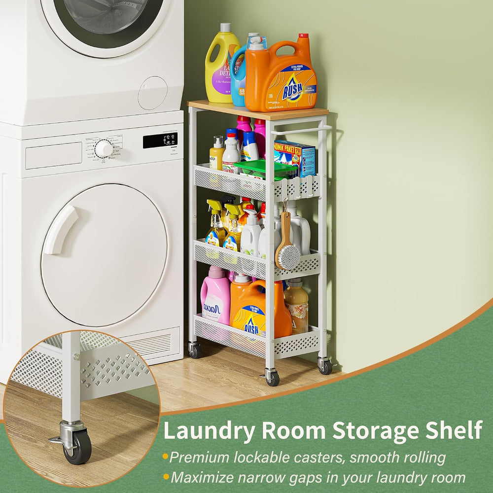 OKZEST 4-Tier Slim Rolling Storage Cart for Laundry Room, Bathroom, Kitchen