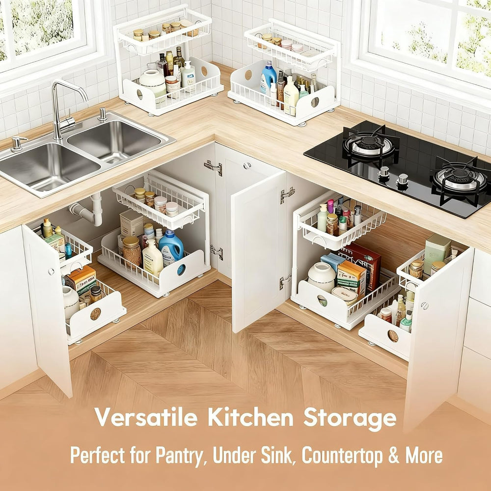Under Sink Organizer, 1 Pack Under Kitchen Cabinet Organizer, Height Adjustab...