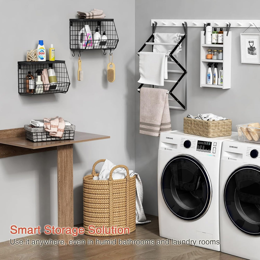 Goozii Black Kitchen Wall Hanging Storage Basket Set of 2, Rustic Stackable K...