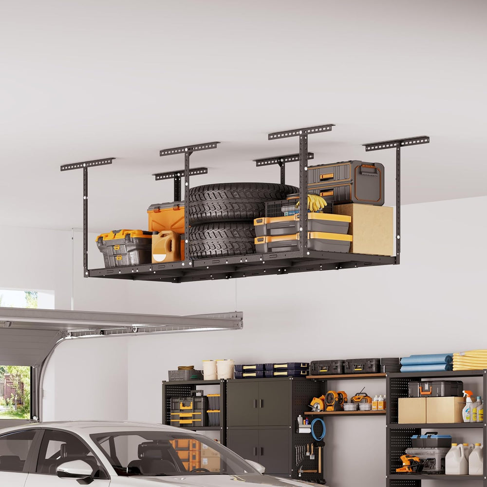 2x8ft Overhead Ceiling Garage Storage Rack, 400LBS Capacity, Black