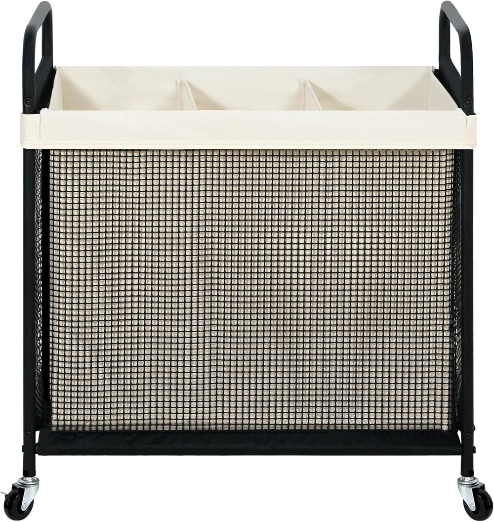 STO STO Laundry Hamper 3 Section, 120L Rolling Laundry Sorter Cart with Remov...