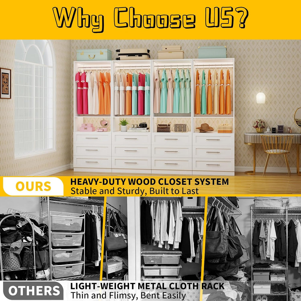 Closet System with 4 Sets, 8FT-21FT Custom Closet System with 9 Drawers for W...