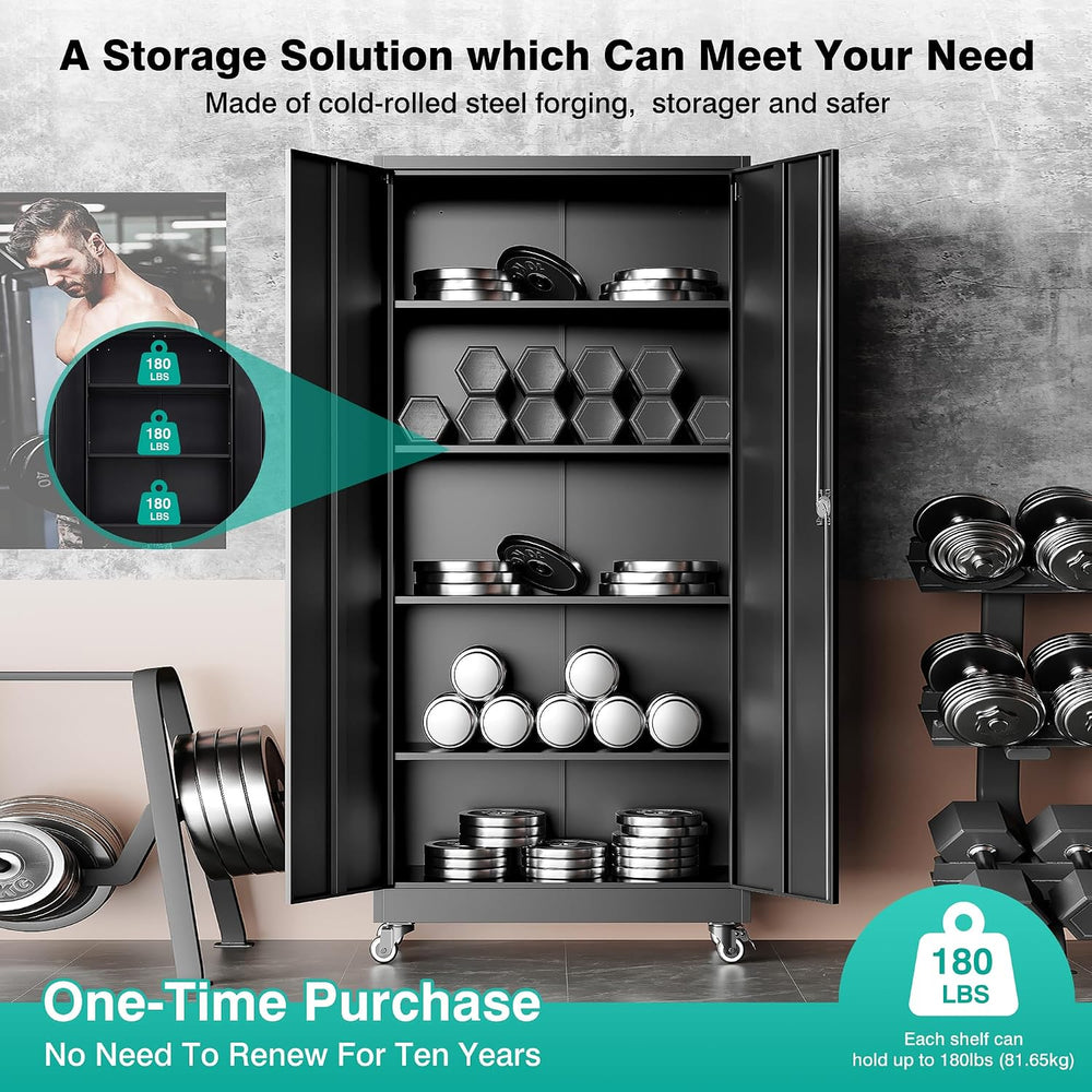 75" Tall Metal Storage Cabinet with Wheels,Rolling Garage Storage Cabine...