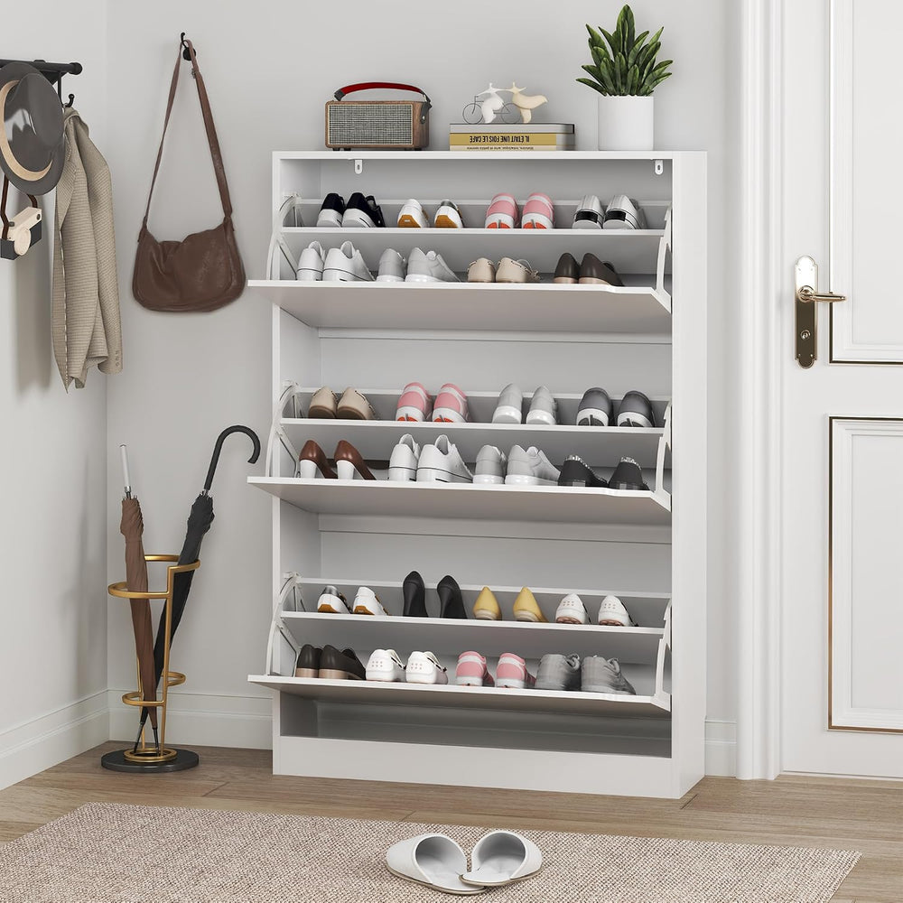 BORNOON Shoe Cabinet with 3 Flip Drawers, Hidden Wood Shoe Cabinet,Freestandi...