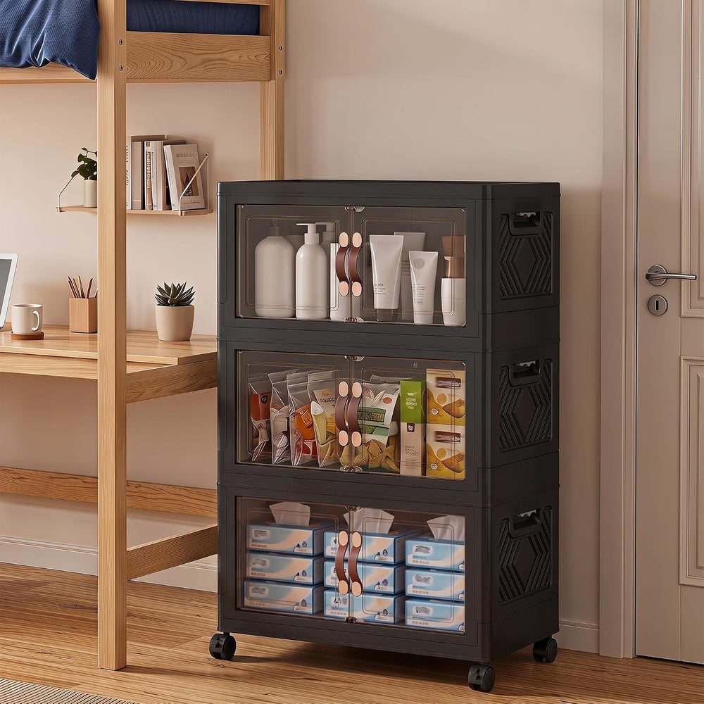 165QT Stackable Storage Bins with Lids, Collapsible Storage Cabinet