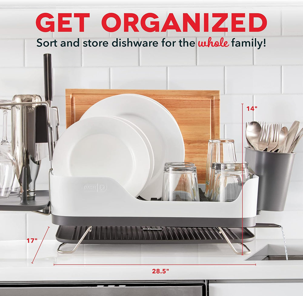 DASH SmartStore™ Full Size Dish Rack – Plates, Cups, Utensil Holder, Knife Sl...