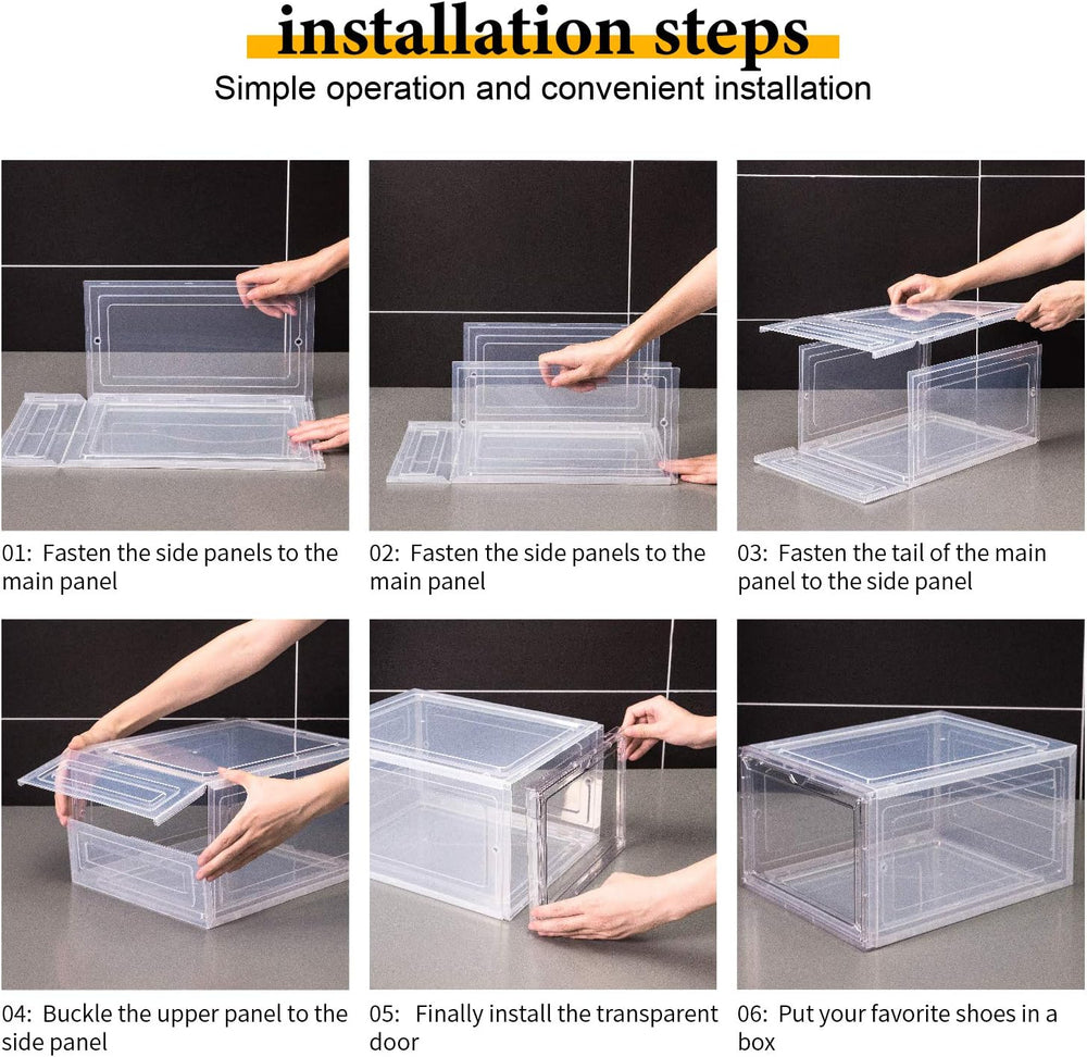 Attelite Shoe Storage Boxes Stackable Clear Shoe Organizer,6 Pack Black