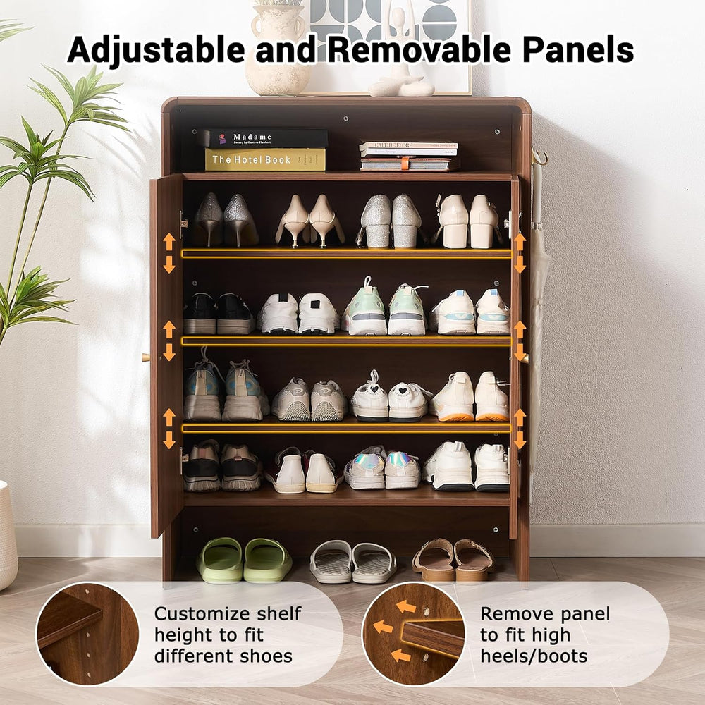 Walnut Shoe Cabinet with Doors, Large Shoe Storage Cabinet for Entryway