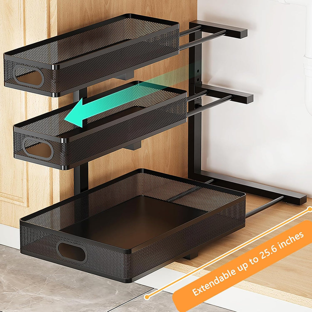 Under Sink Organizer, 2-Pack 3-tier Under Sink Storage Organizer Adjustable H...