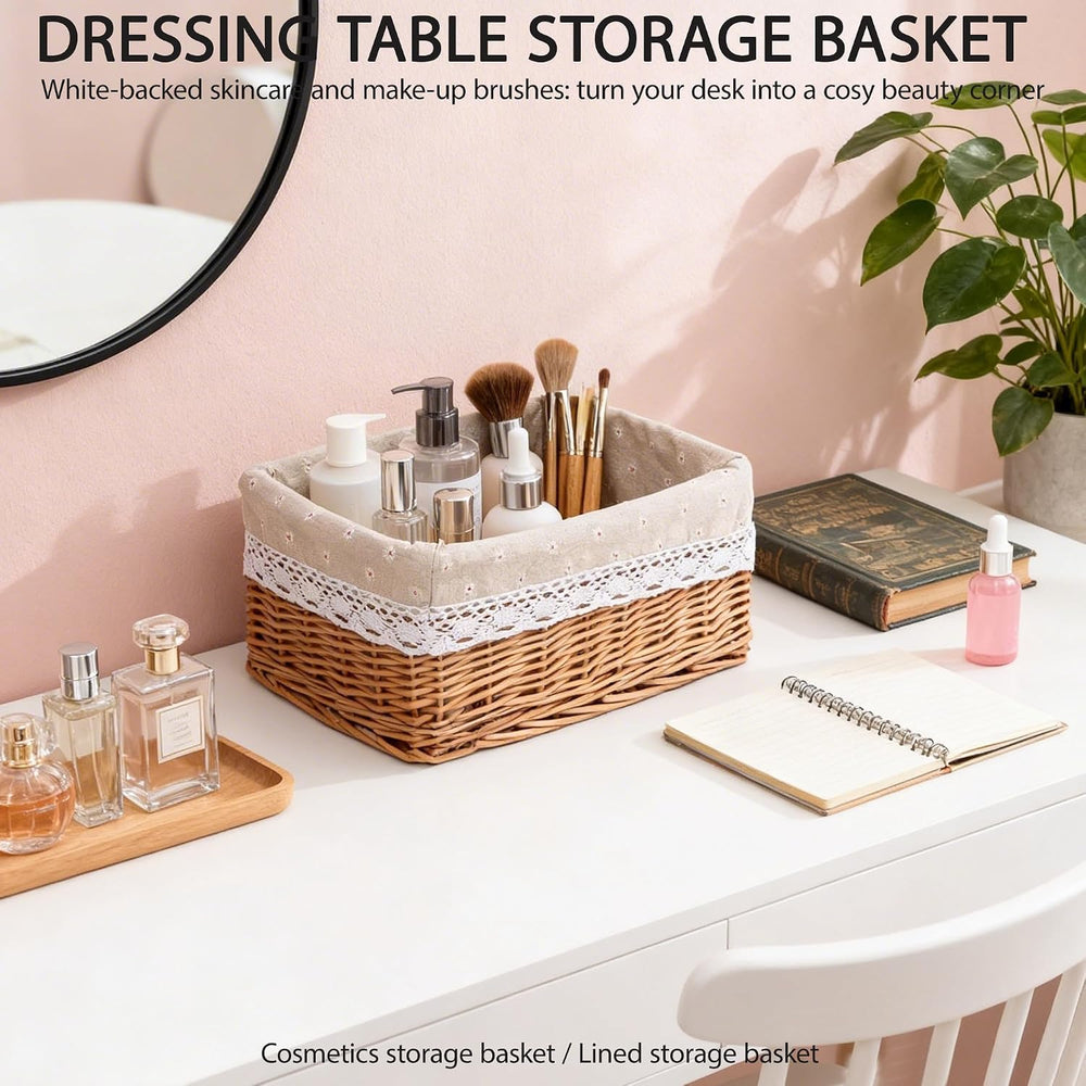 Rectangular Wicker Storage Basket with Removable Liner (Large)