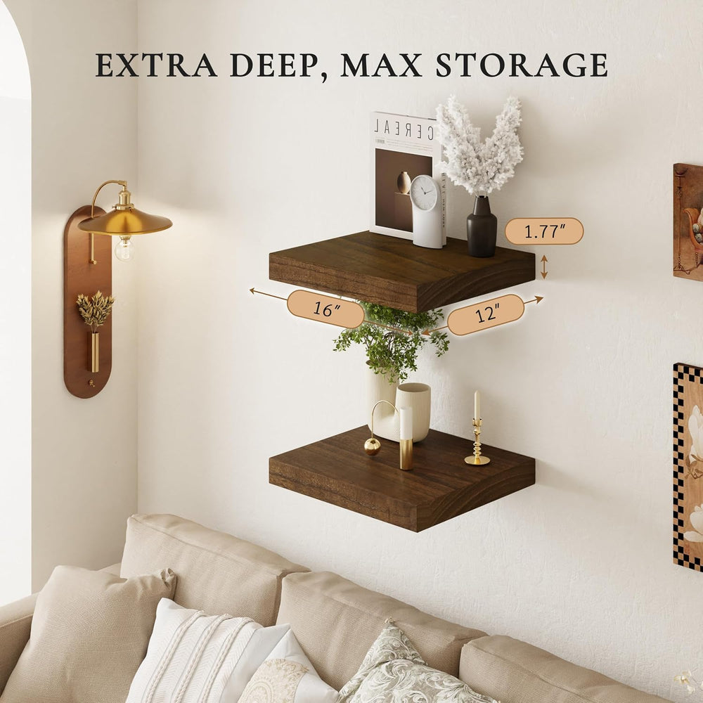 16" Wall Floating Shelves, Set of 2, Walnut Finish