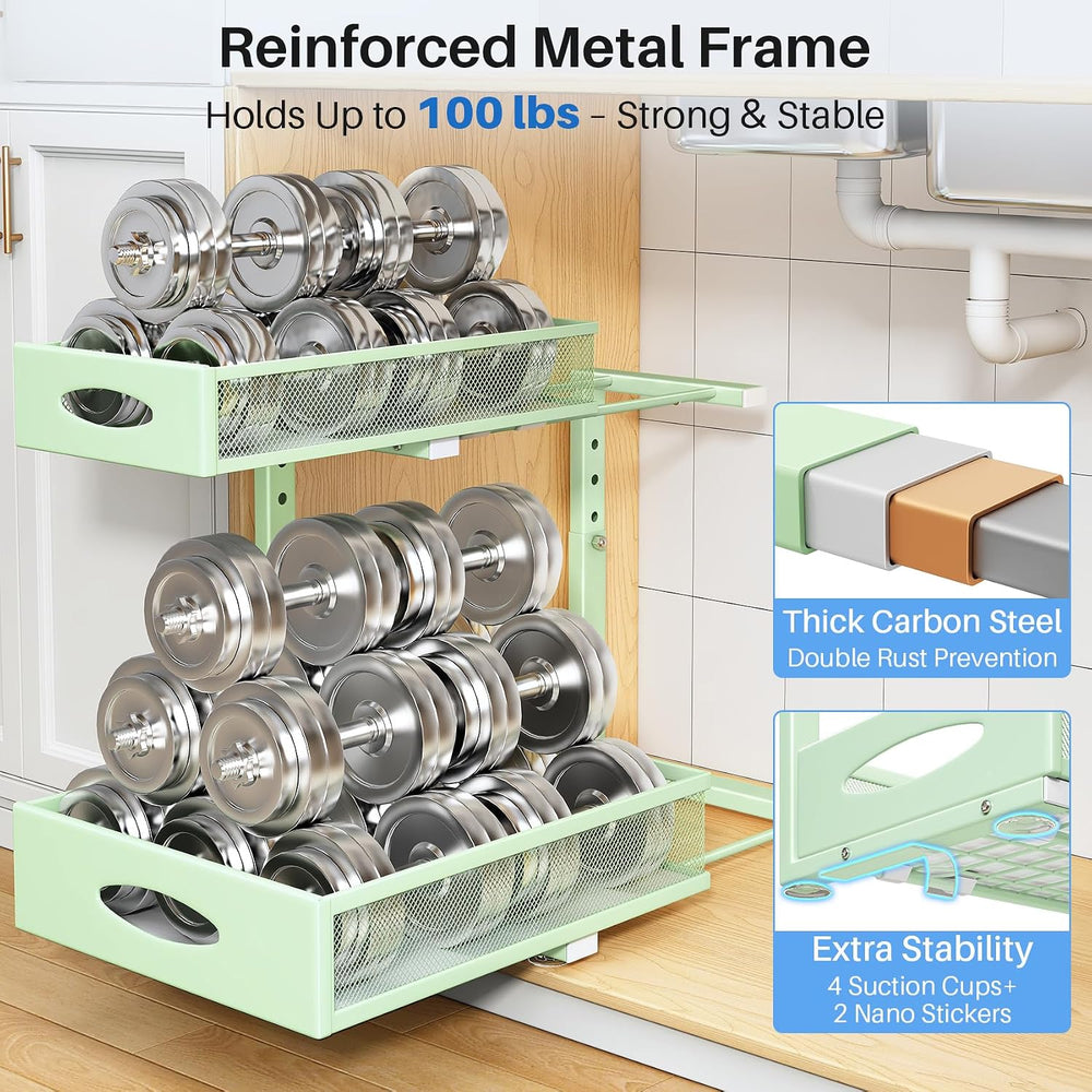 Under Sink Organizer, 2 Tier Pull Out Under Cabinet Organizer Shelf with Pad ...