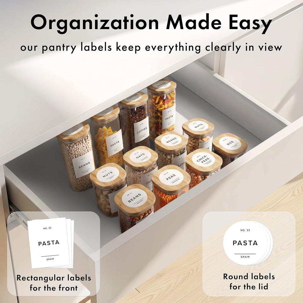 Glass Pantry Storage Jars Containers with Bamboo Lids and Labels