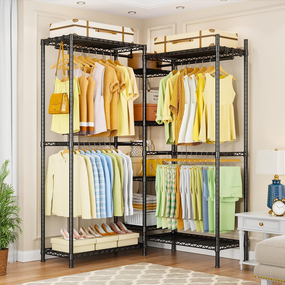 E4 Clothes Rack, Heavy-Duty Garment Rack Can Be L-Shaped Closet, Black