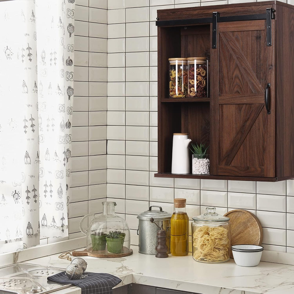 RUSTOWN Farmhouse Bathroom Wall Cabinet with Sliding Barn Door