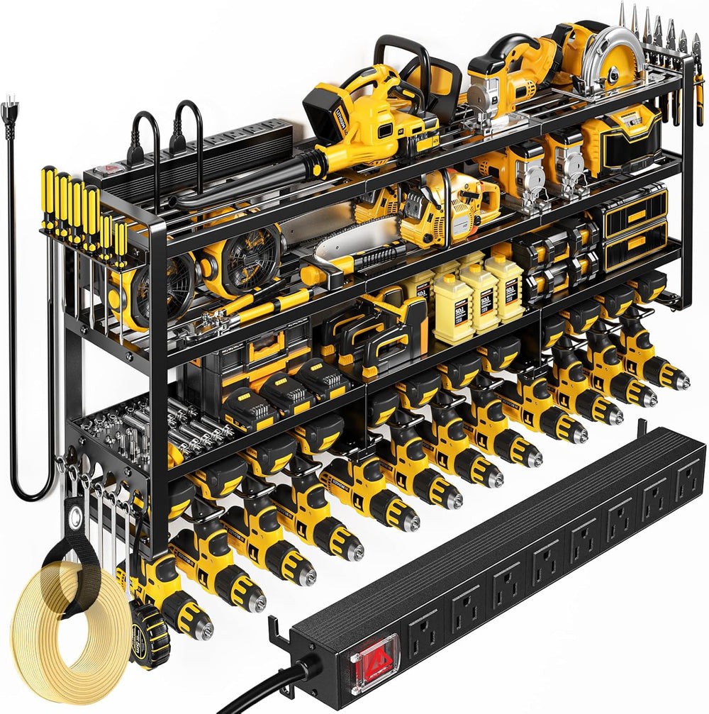 Power Tool Organizer Wall Mount with Charging Station, 4 Tier Tool Battery St...