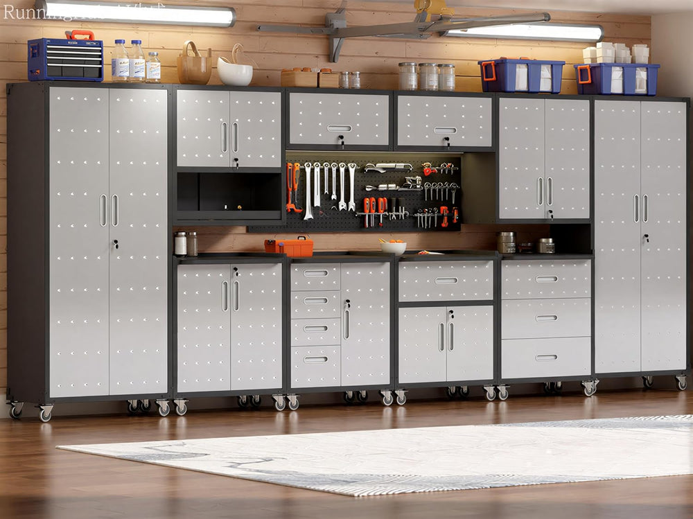 Garage Cabinet System | Heavy Duty Steel All-in-One Modular Garage Cabinet Se...