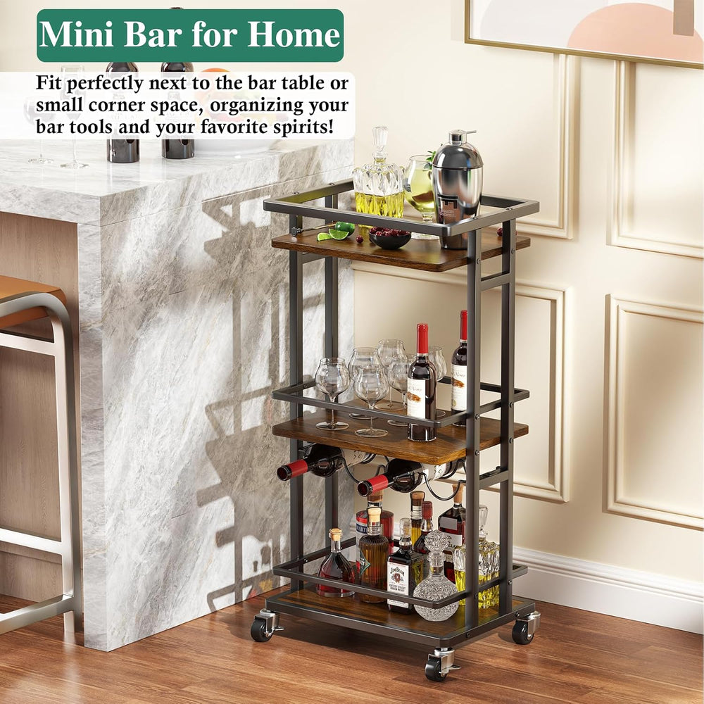 OKZEST 3-Tier Bar Cart for Home, Mini Rolling Liquor Cabinet & Serving Cart