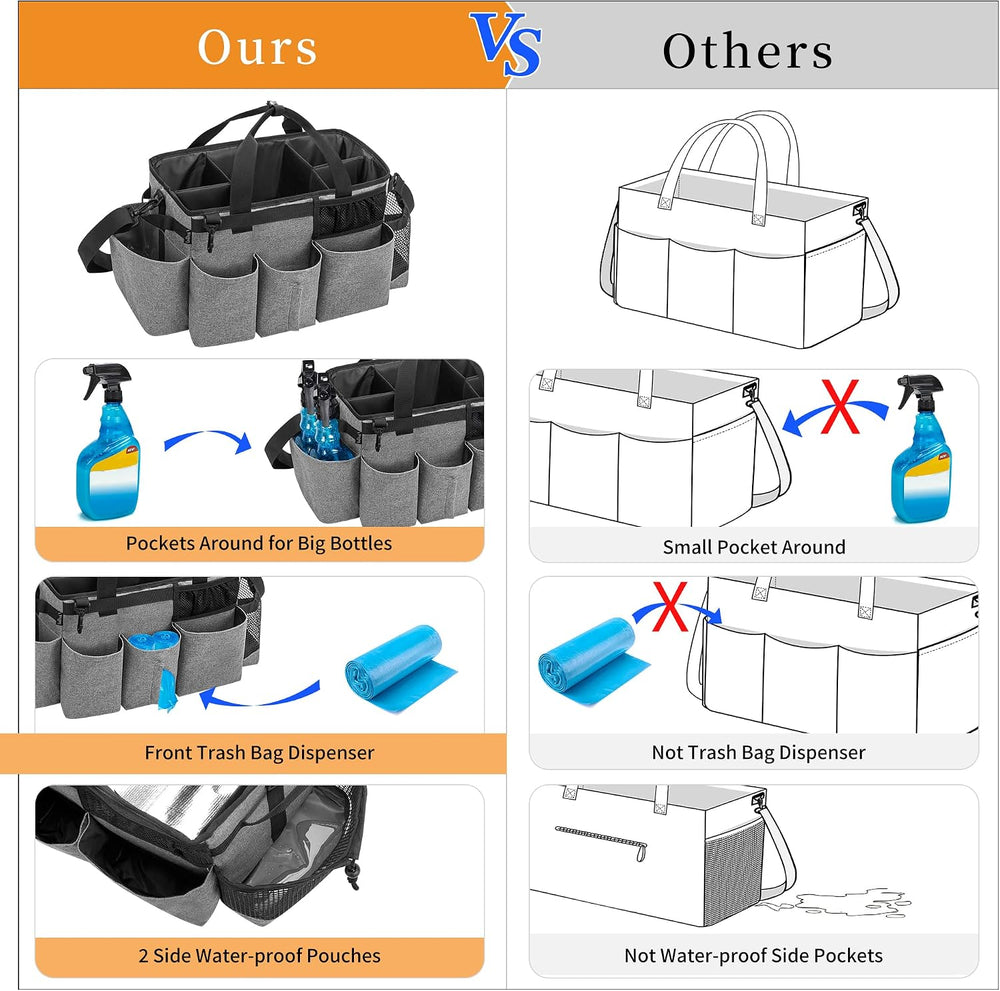 LoDrid Wearable Cleaning Caddy Bag with 4 Foldable Dividers, Grey