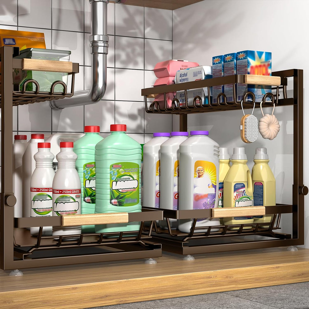 2-Pack 2-Tier Height Adjustable Under Sink Organizer & Storage