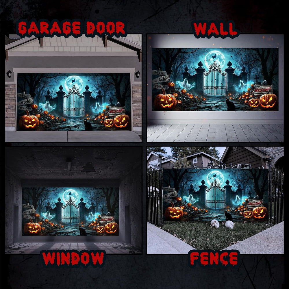 Tioncy 8x16ft Halloween Garage Door Cover Decor Large Spooky Hanging Banner