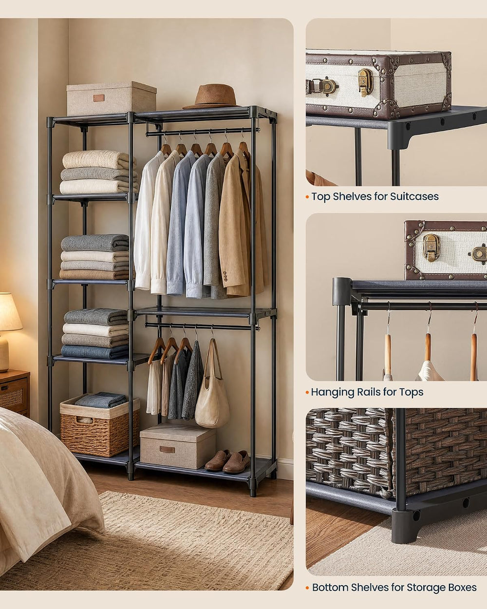 SONGMICS HOME Freestanding Clothes Rack, Portable Closet, for Cloakroom, Bedr...