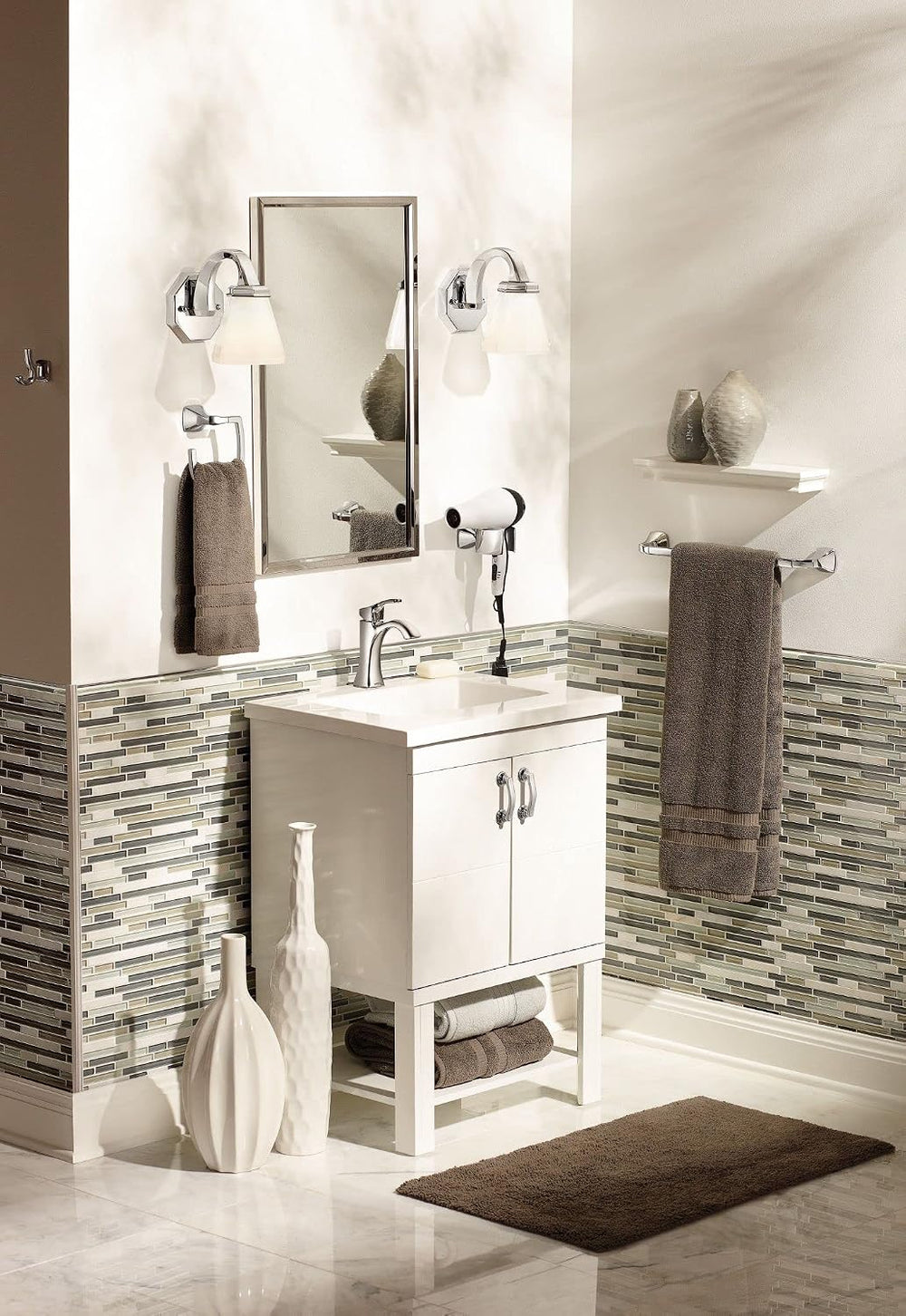 Moen YB5186CH Voss Collection Modern Square Wall Mount Bathroom Hand Towel Ri...