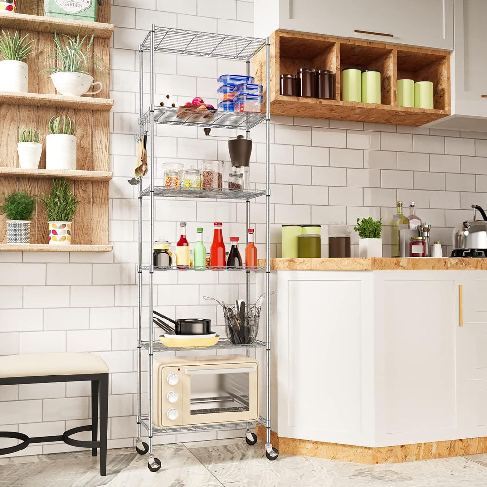 Homdox 6-Tier Storage Shelf Wire Shelving Unit Free Standing Rack Organizatio...