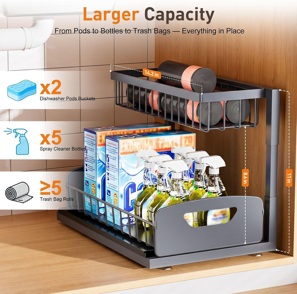 Under Kitchen Sink Organizer, Metal Pull Out Bathroom Organizers and Storage,...