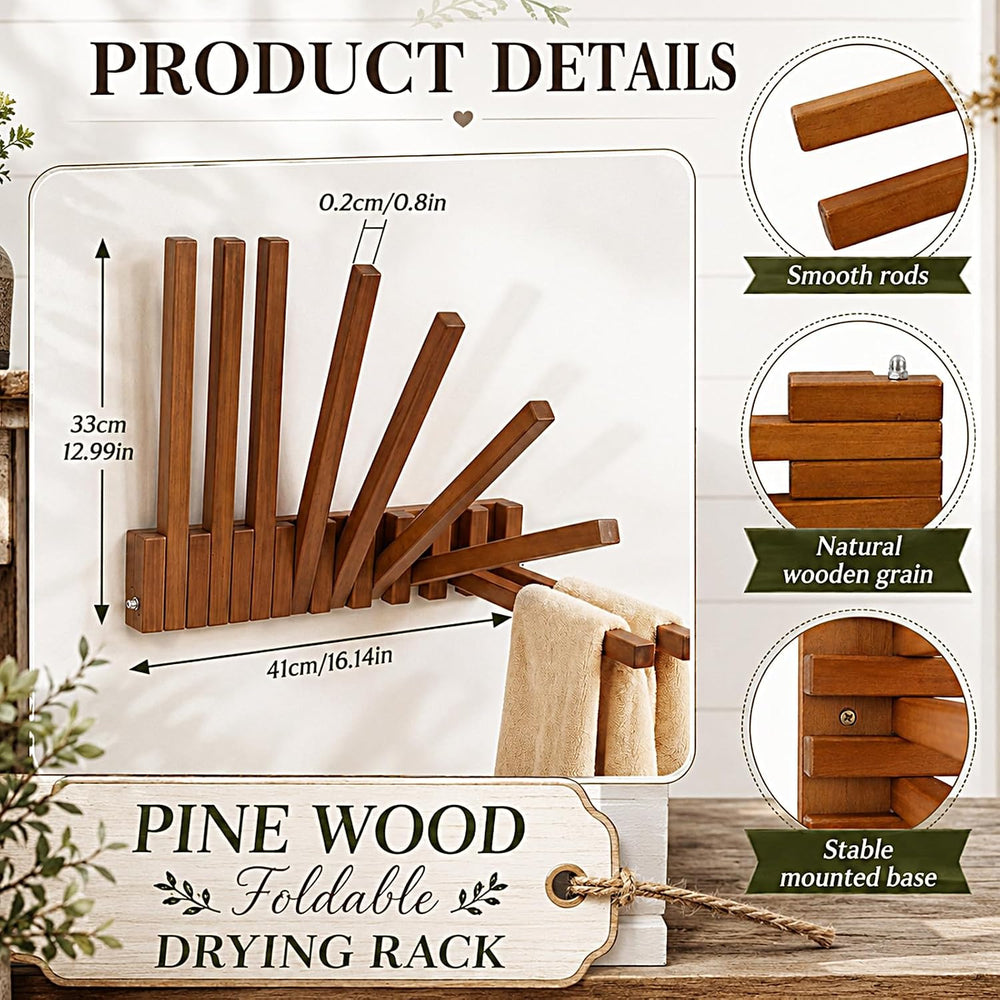 Novabright 2 Pcs Pine Wood Wall Mounted Drying Rack for Laundry, Original