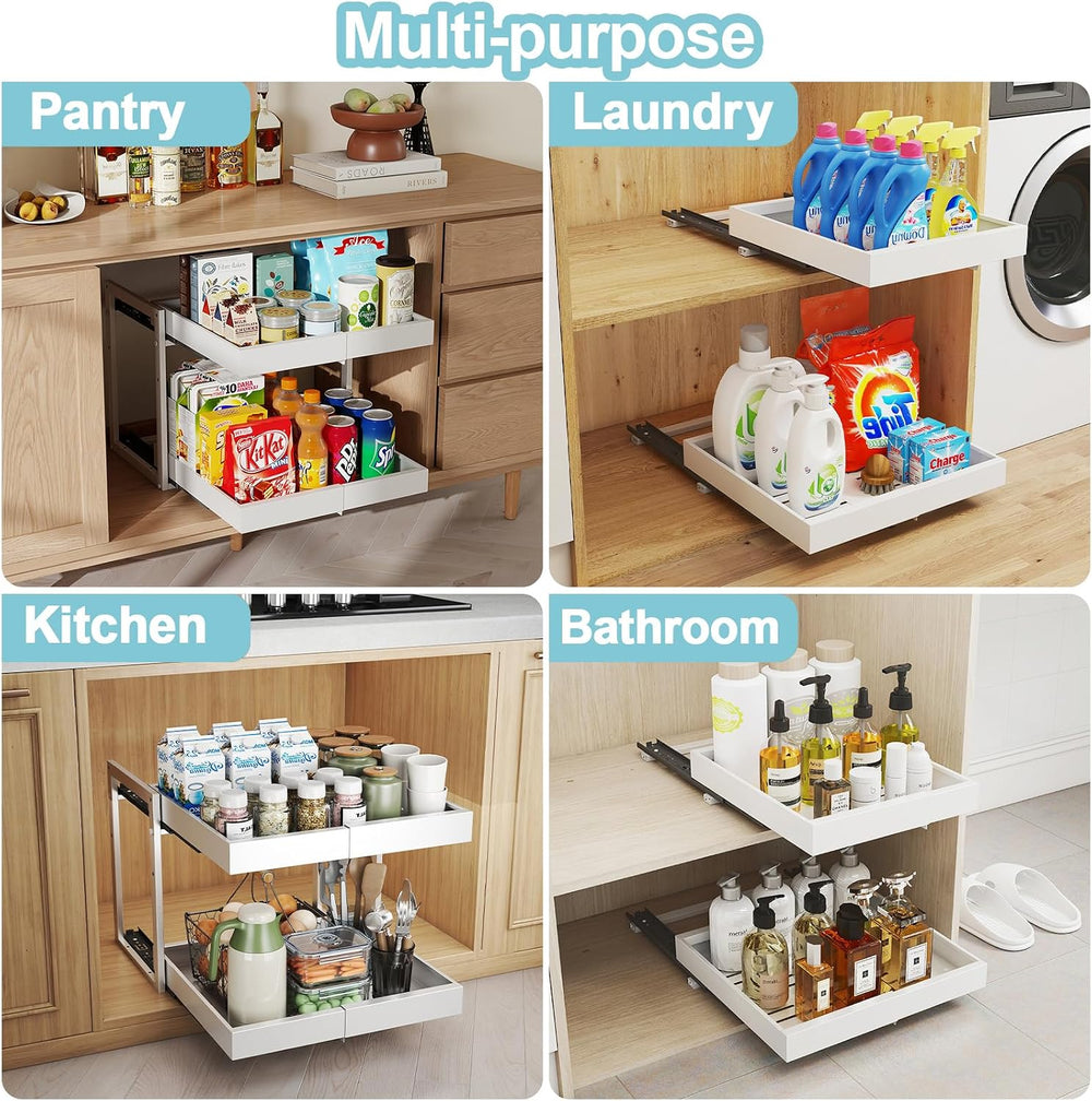 2-Tier Expandable Pull Out Cabinet Organizer, Cabinet Drawers, 21"D