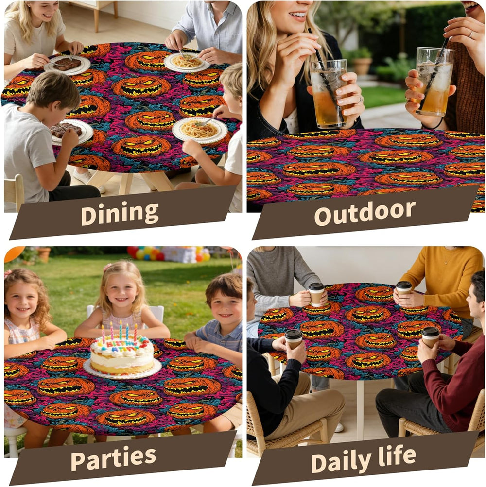 Halloween Tablecloth Round Fitted Tablecloth Fits 61"-65" Tables