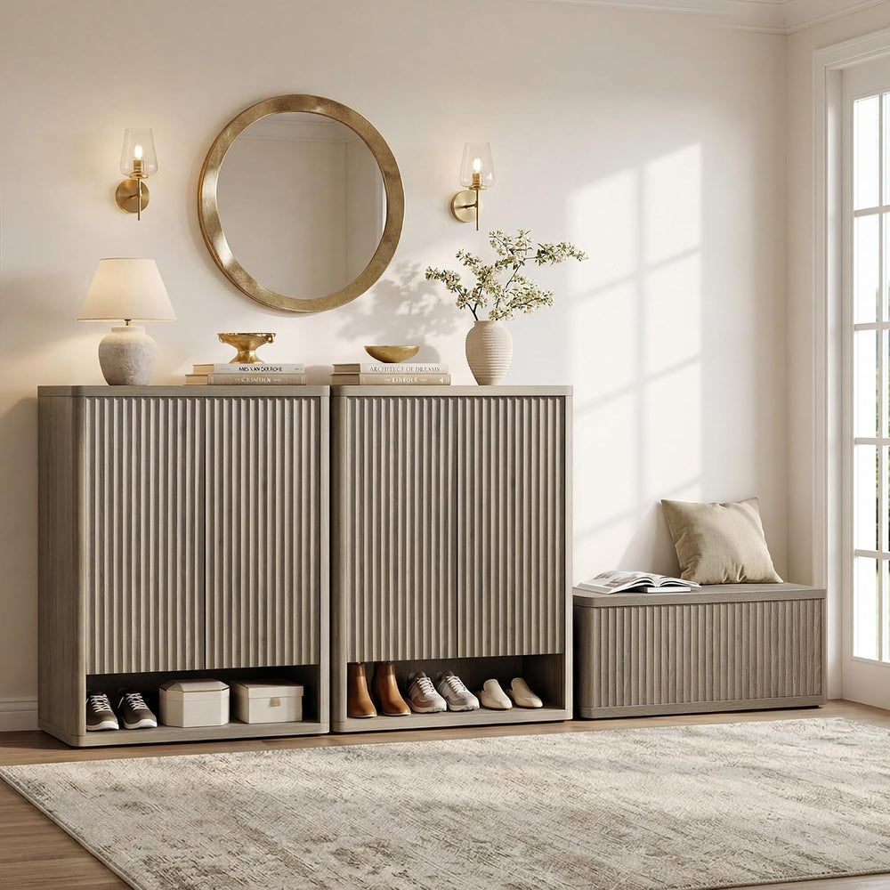 SICOTAS Shoe Cabinet 44 inch Tall Fluted Shoe Cabinet with Doors & 4 Shel...