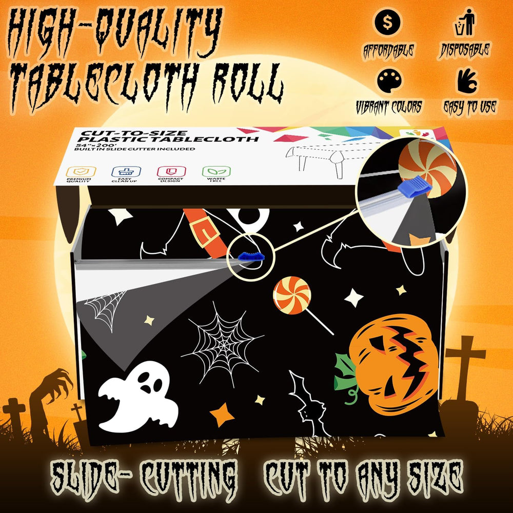CXPSINC 54 Inch X 200 Feet Plastic Table Cover Roll Disposable Halloween Tabl...