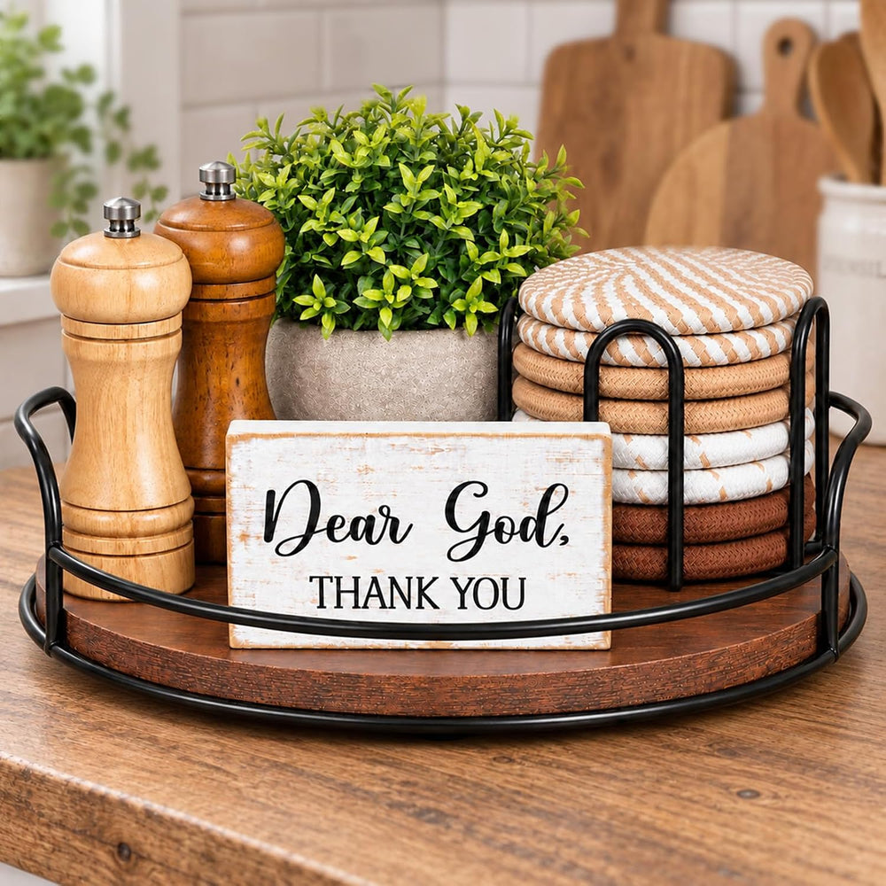 Farmhouse Lazy Susan Kitchen Decor Set of 5 for Dining Table, Table Decor