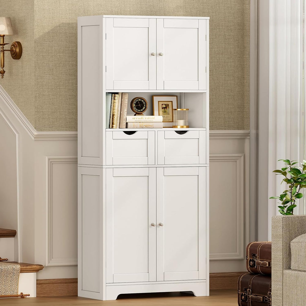 Tall Bathroom Storage Cabinet with 4 Doors & 2 Adjustable Shelves