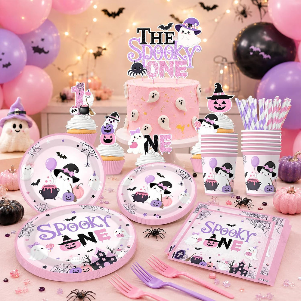 Spooky One Birthday Decorations Girl 274Pcs Pink Halloween 1st Birthday Kit