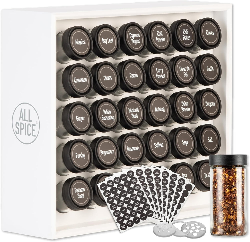 AllSpice Spice Rack Organizer, 525 Unique Labels, Countertop or Wall Mount