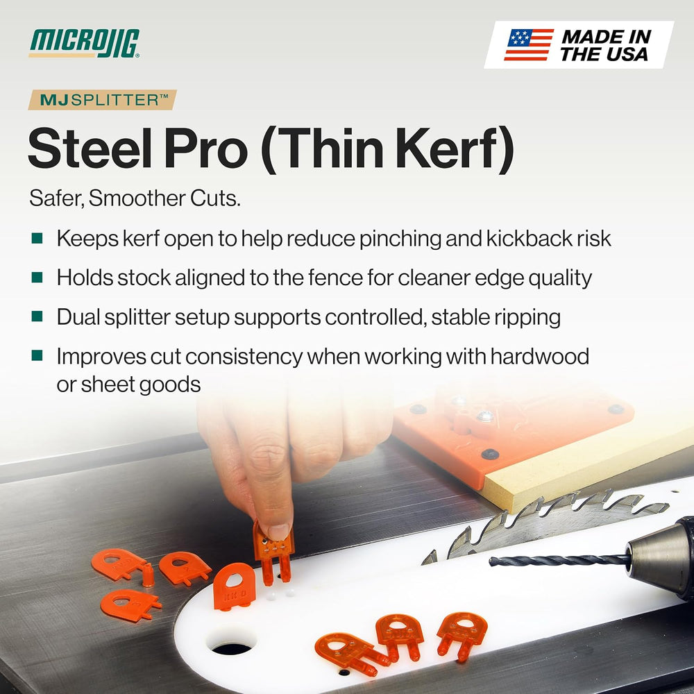 MICROJIG MJ SPLITTER Steel Pro, Table Saw Splitter Safety System for Thin Ker...