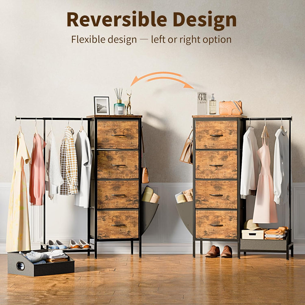 CODACE Dresser with Extendable Hanging Rack - Small Kid Dresser for Bedroom